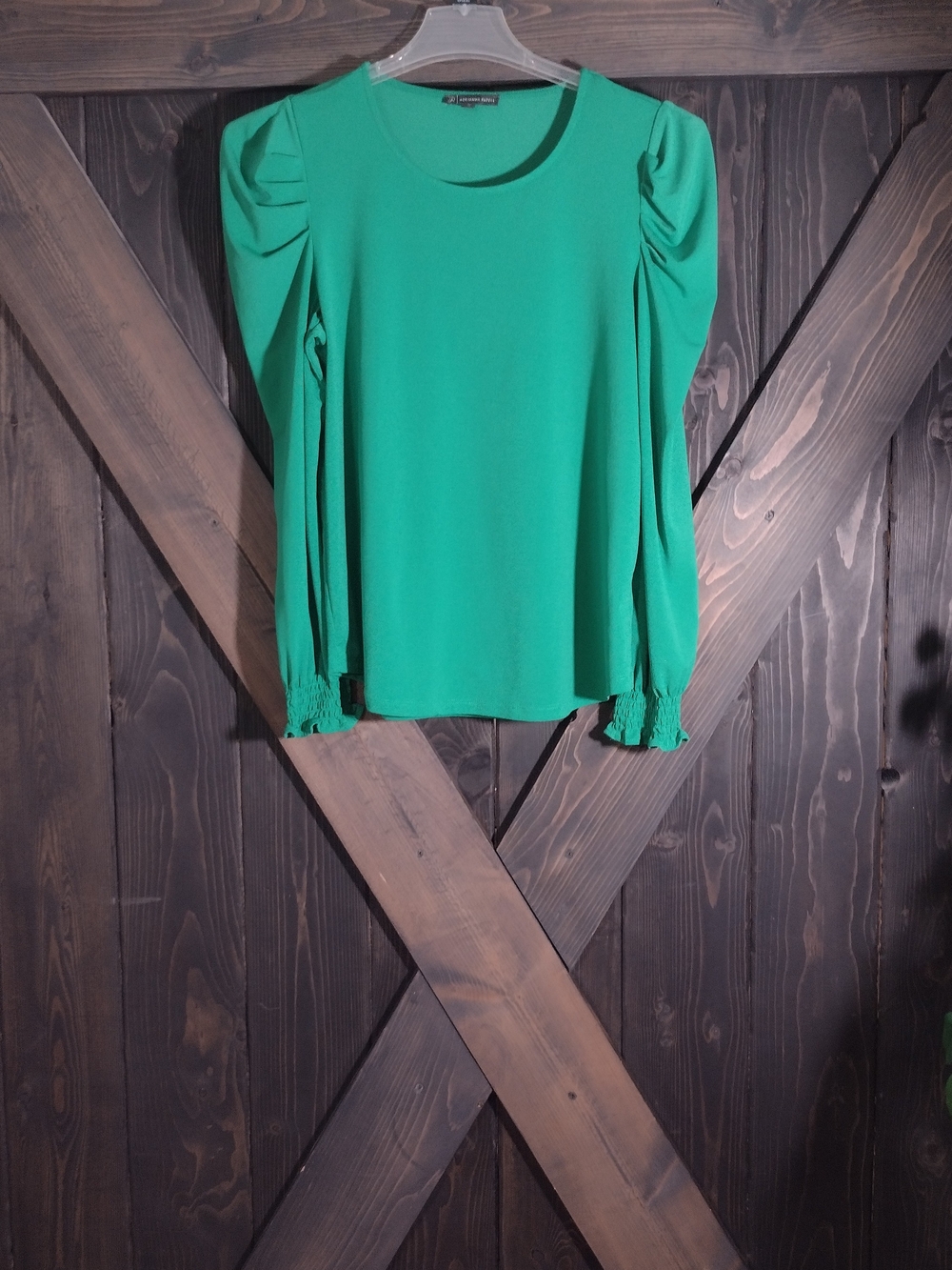 Adrianna Papell Green Long-Sleeve Puff Shoulder Blouse